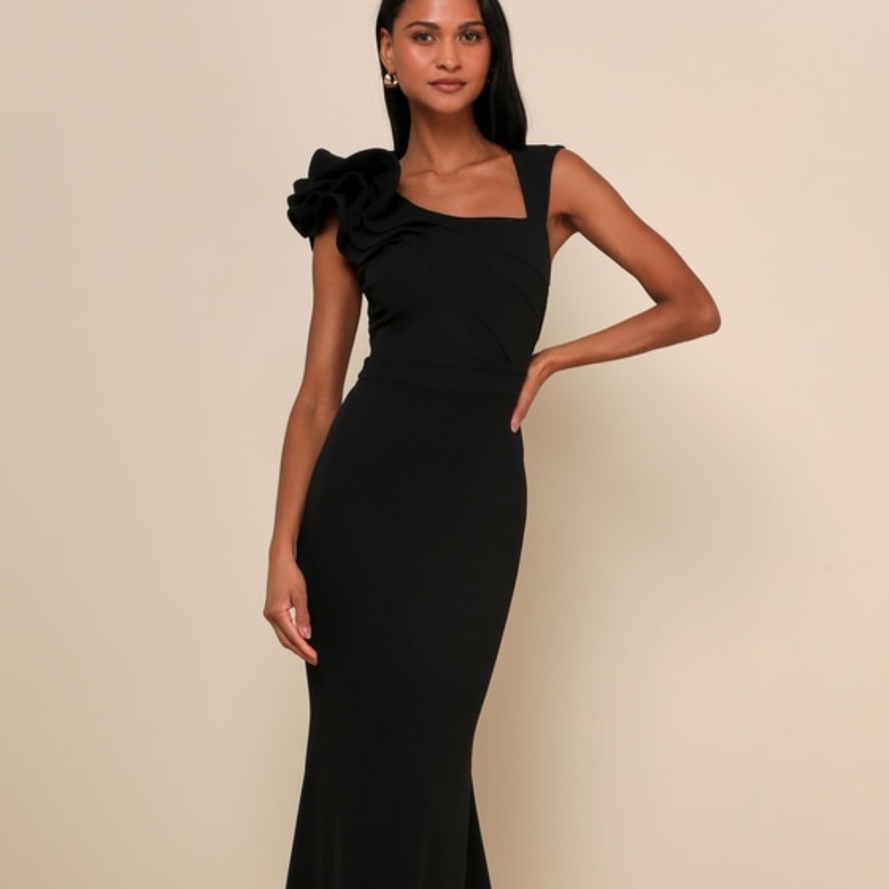 Lulus Lucette Black Sleeveless Ruffled Mermaid Maxi Dress - Size XL